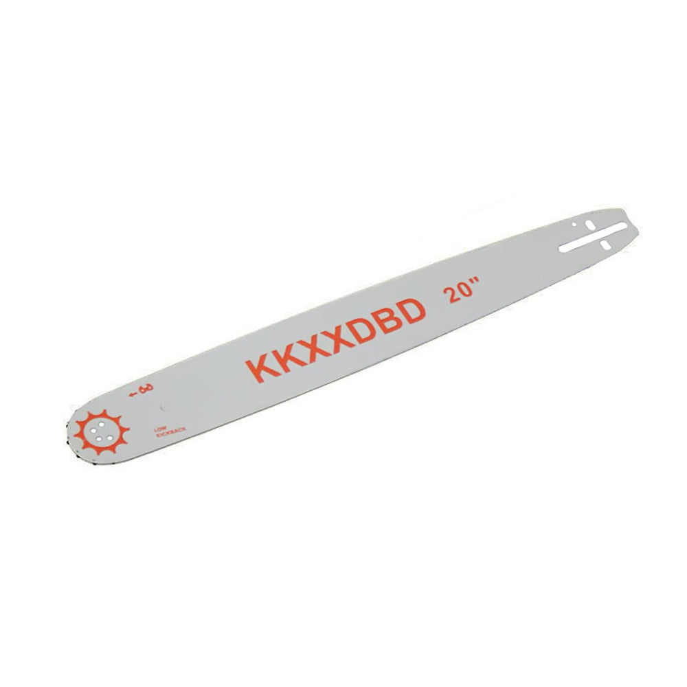 KKXXDBD guide bar and chain installed on saw showing easy replacement benefit