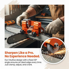 Klampero Pro in use on a chainsaw bar restoring cutter edge quickly
