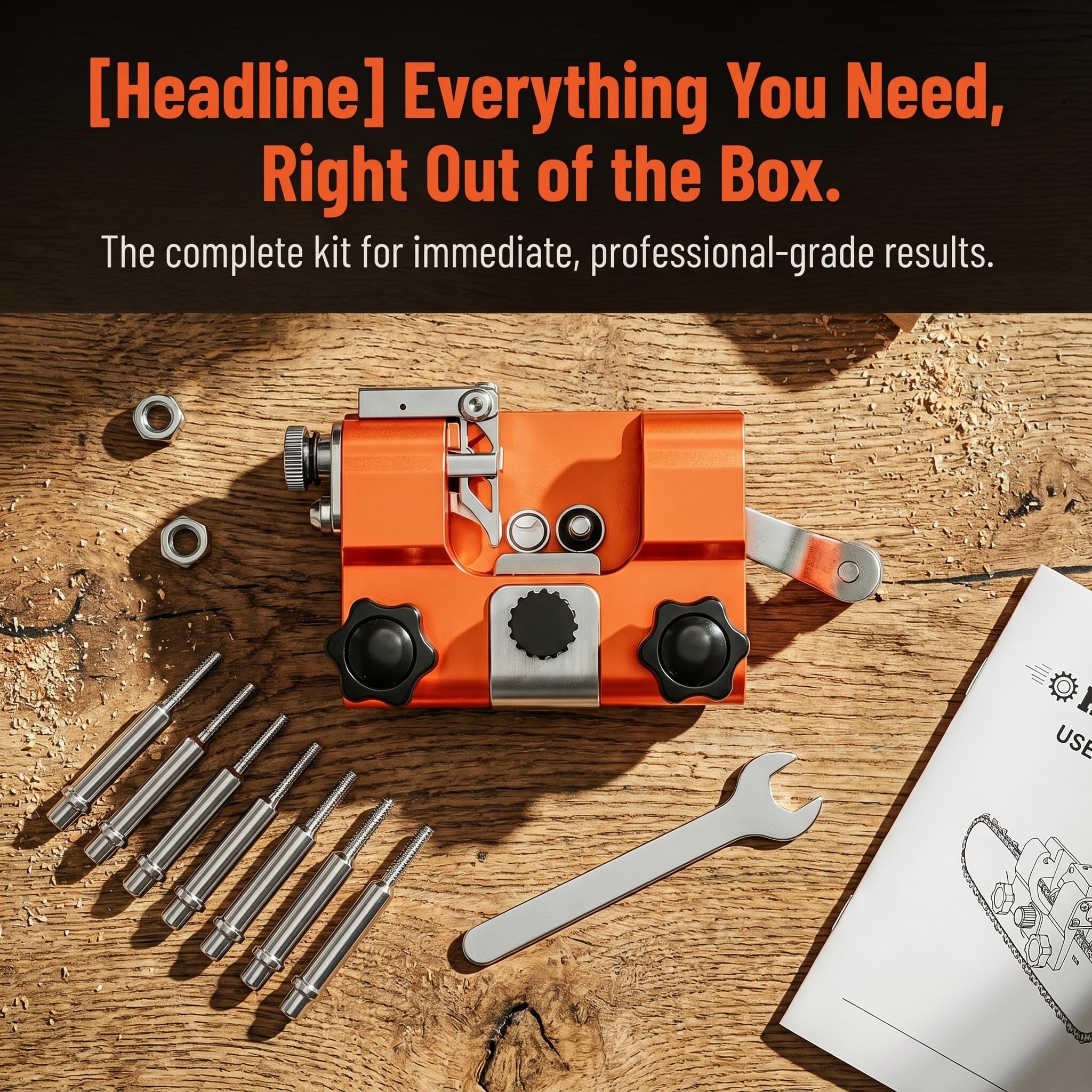 Klampero Pro grinding stones and wrench kit showing included sizes and readiness