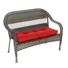 Klear Vu front view of red bench cushion showing shape and tailored button tufts for comfort