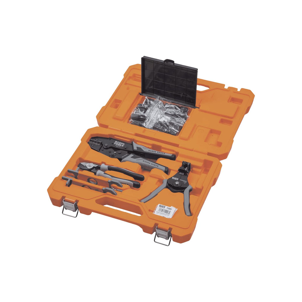 Klein Tools 92919SEP molded case open showing organized solar tool layout for efficient transport