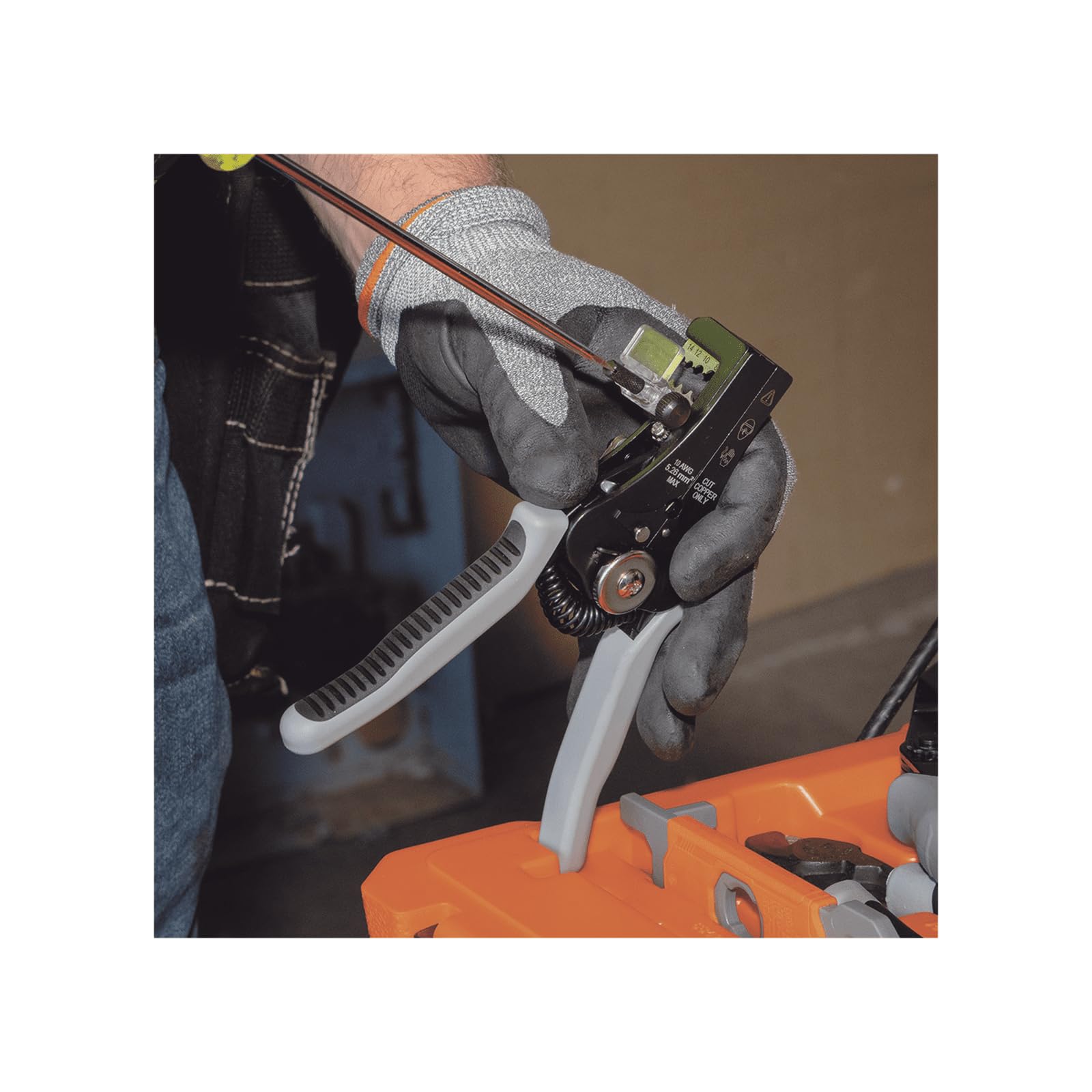 Klein Tools automatic wire stripper detail stripping PV insulation quickly and accurately