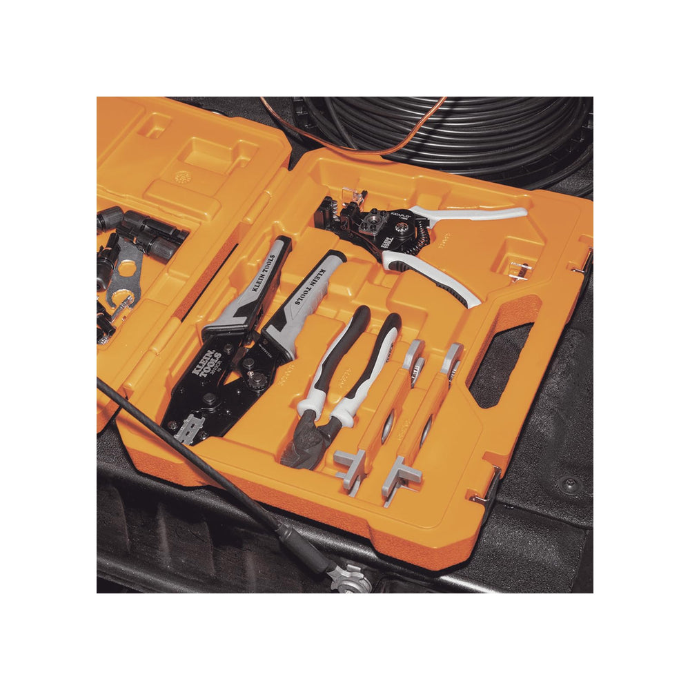 Klein Tools solar tool set in a rooftop installation setting speeding up panel wiring tasks
