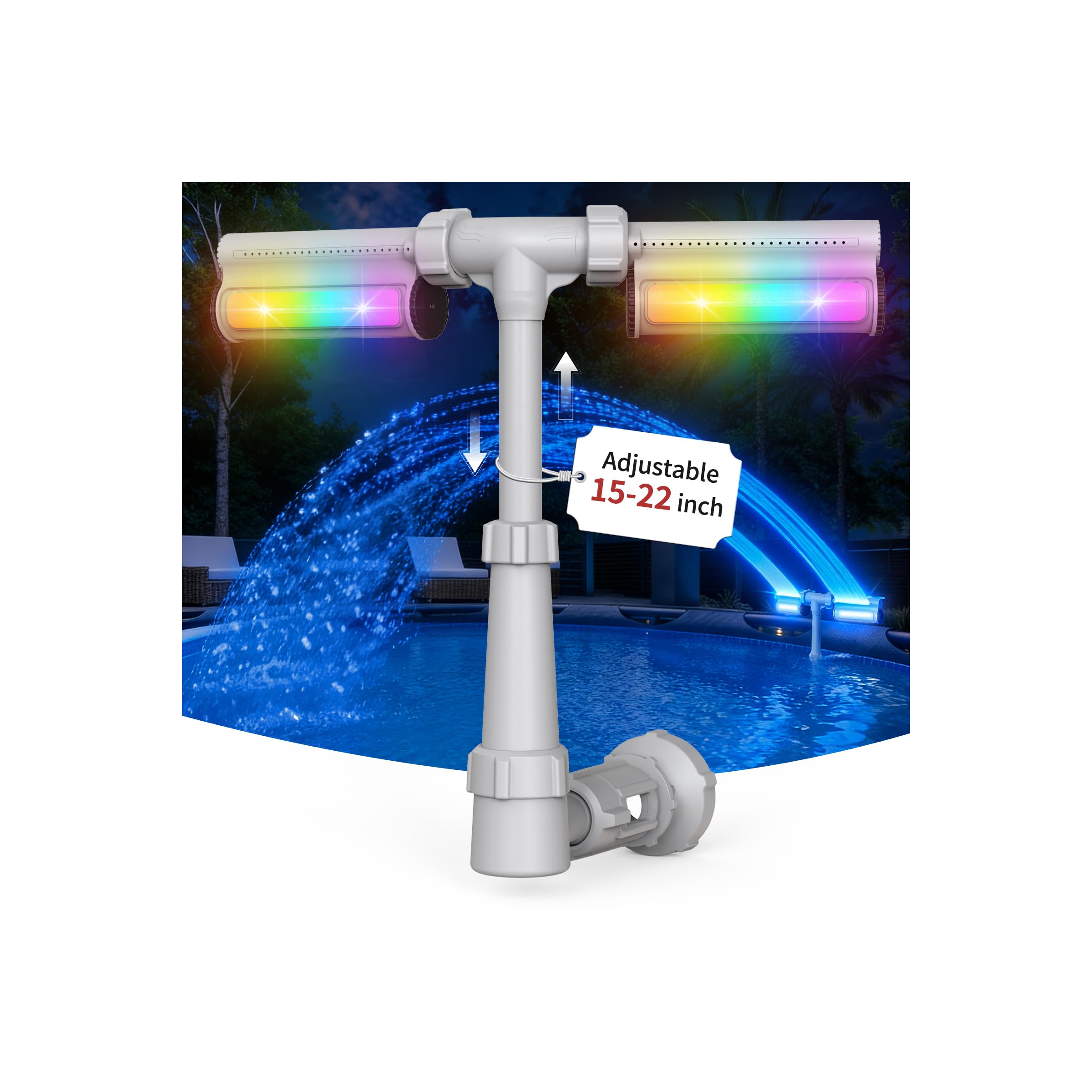 klleyna front view of pool fountain showing dual sprayers and compact design, enhancing pool decor