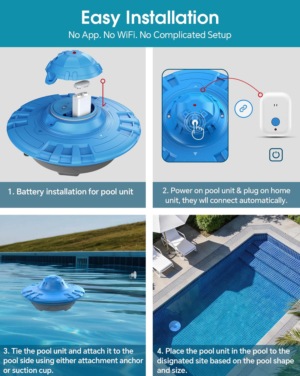 KLORVA floating sensor in pool detecting surface disturbance to warn of accidental entry