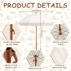 Klyyo Clyro close-up of decorative fringe and scalloped canopy edge for relaxed beach style