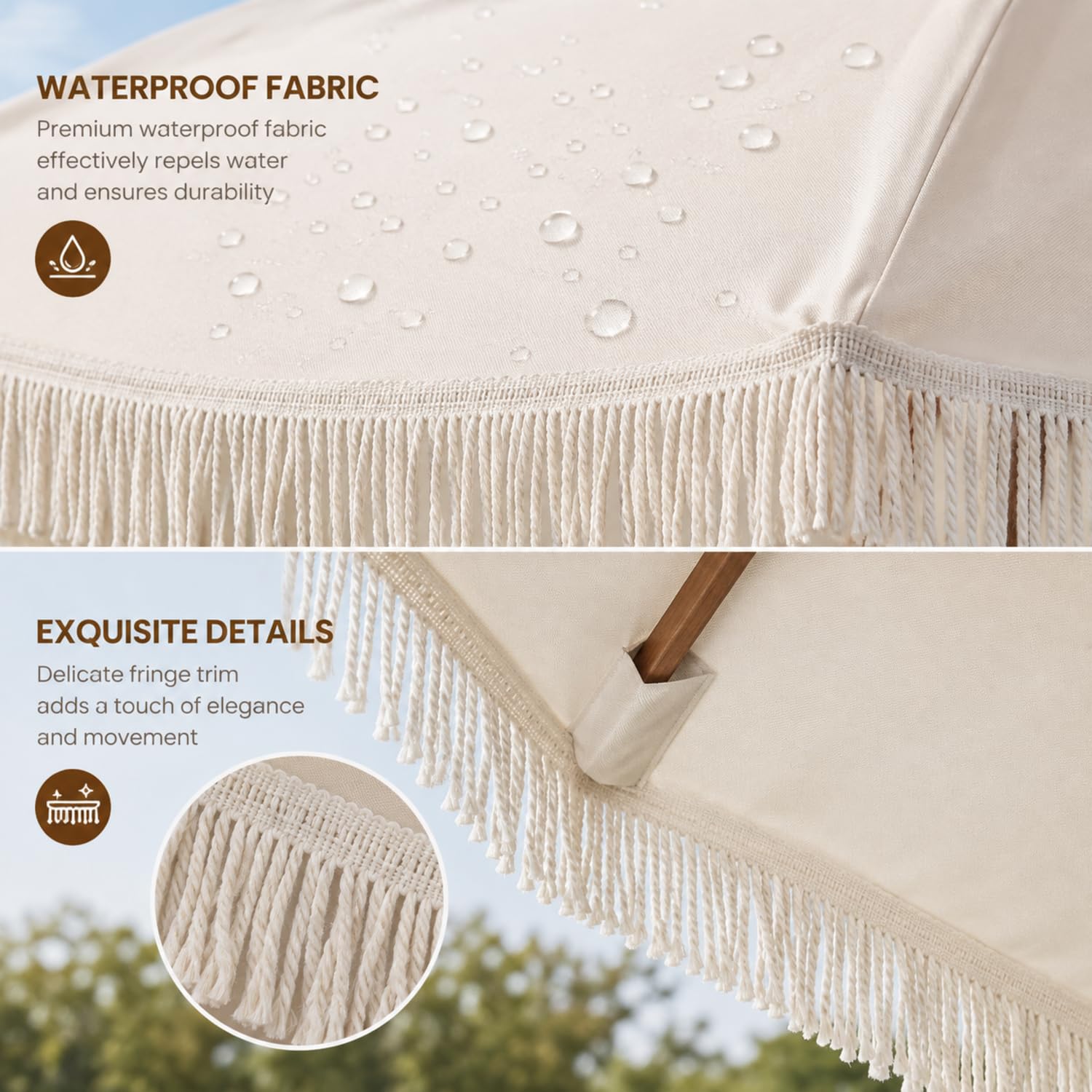 Klyyo Clyro installed on patio umbrella demonstrating easy replacement and updated look