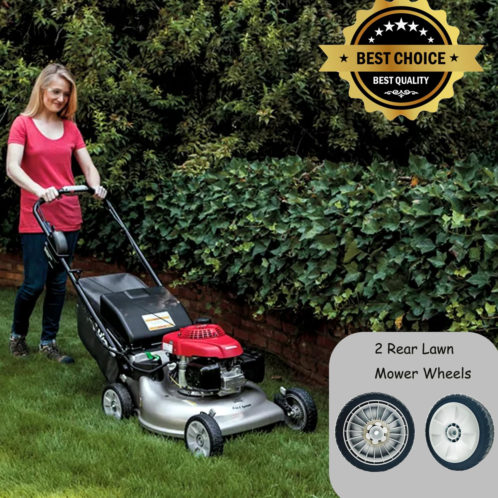 KMHGD mower with new wheels in yard demonstrating smoother mowing performance
