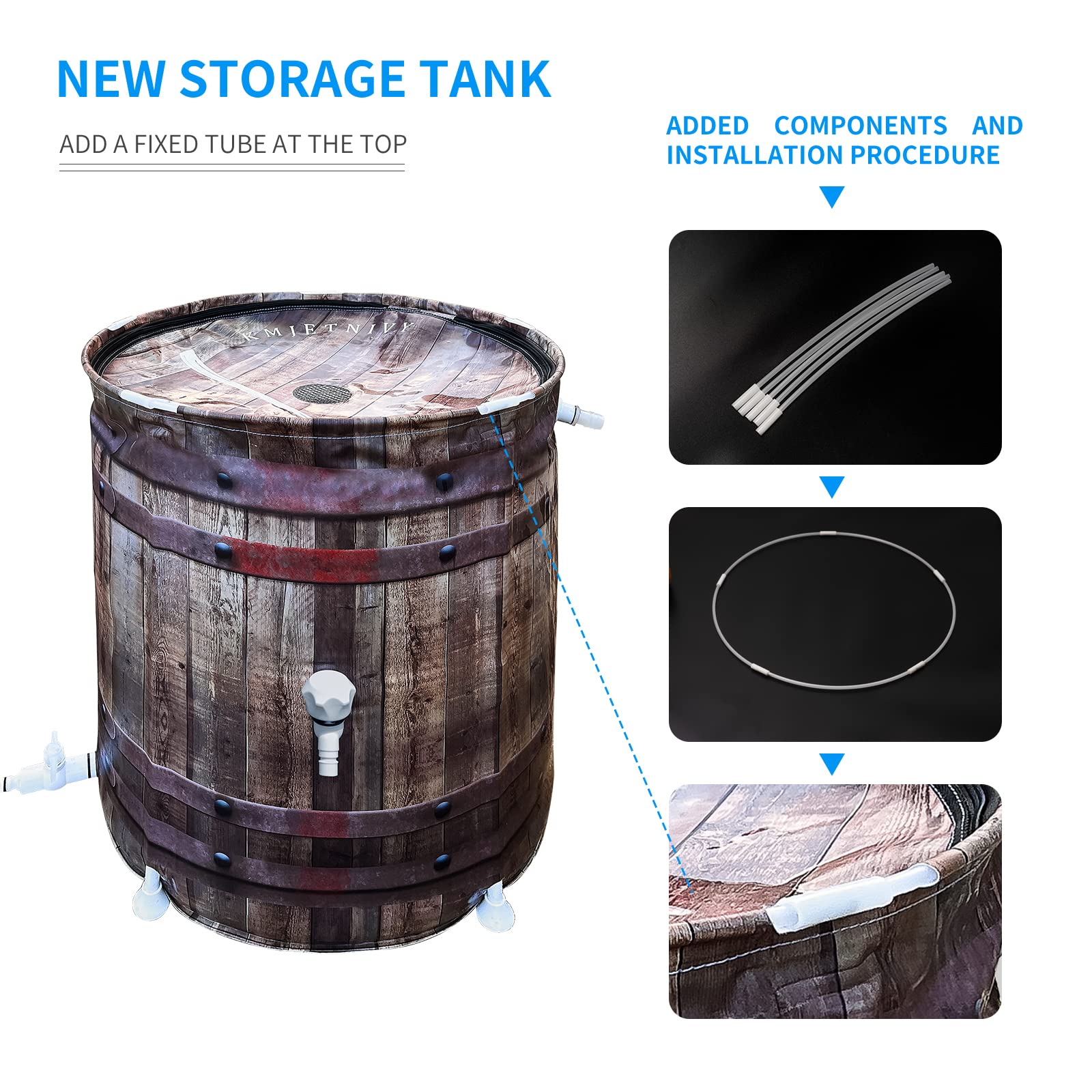 KMJETNIVY barrel filling from a downspout to capture rainwater for garden use