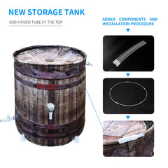 KMJETNIVY barrel filling from a downspout to capture rainwater for garden use