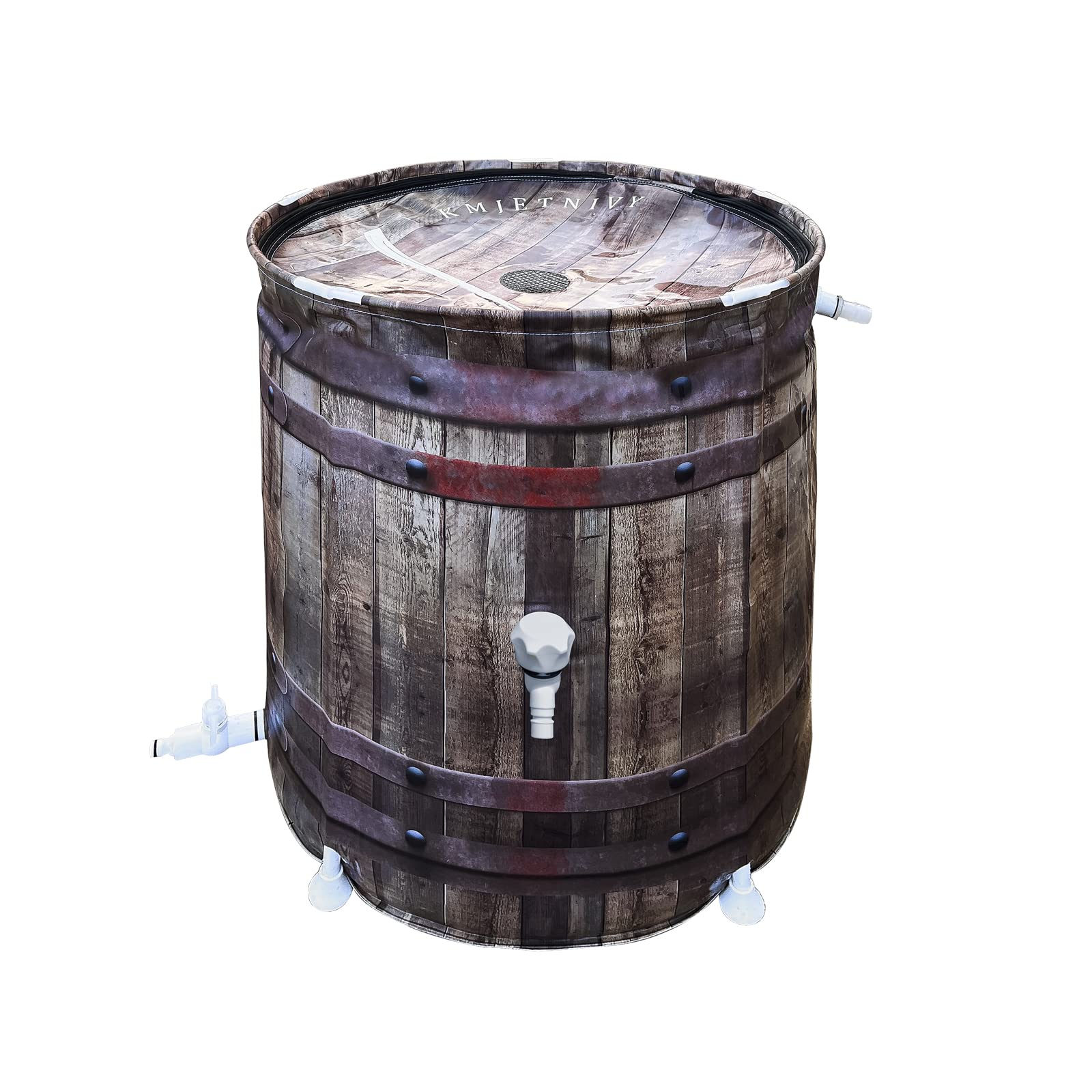 KMJETNIVY front view of collapsible rain barrel showing compact profile and portability