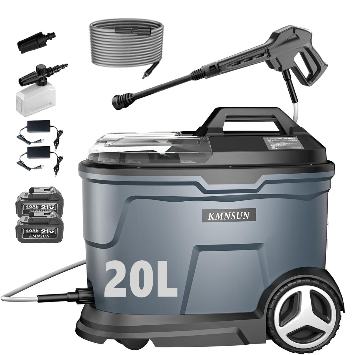 KMNSUN front view showing wheels and compact portability benefit