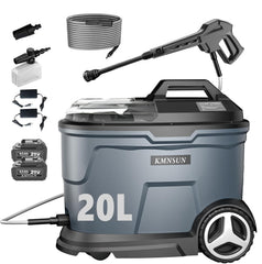 KMNSUN front view showing wheels and compact portability benefit