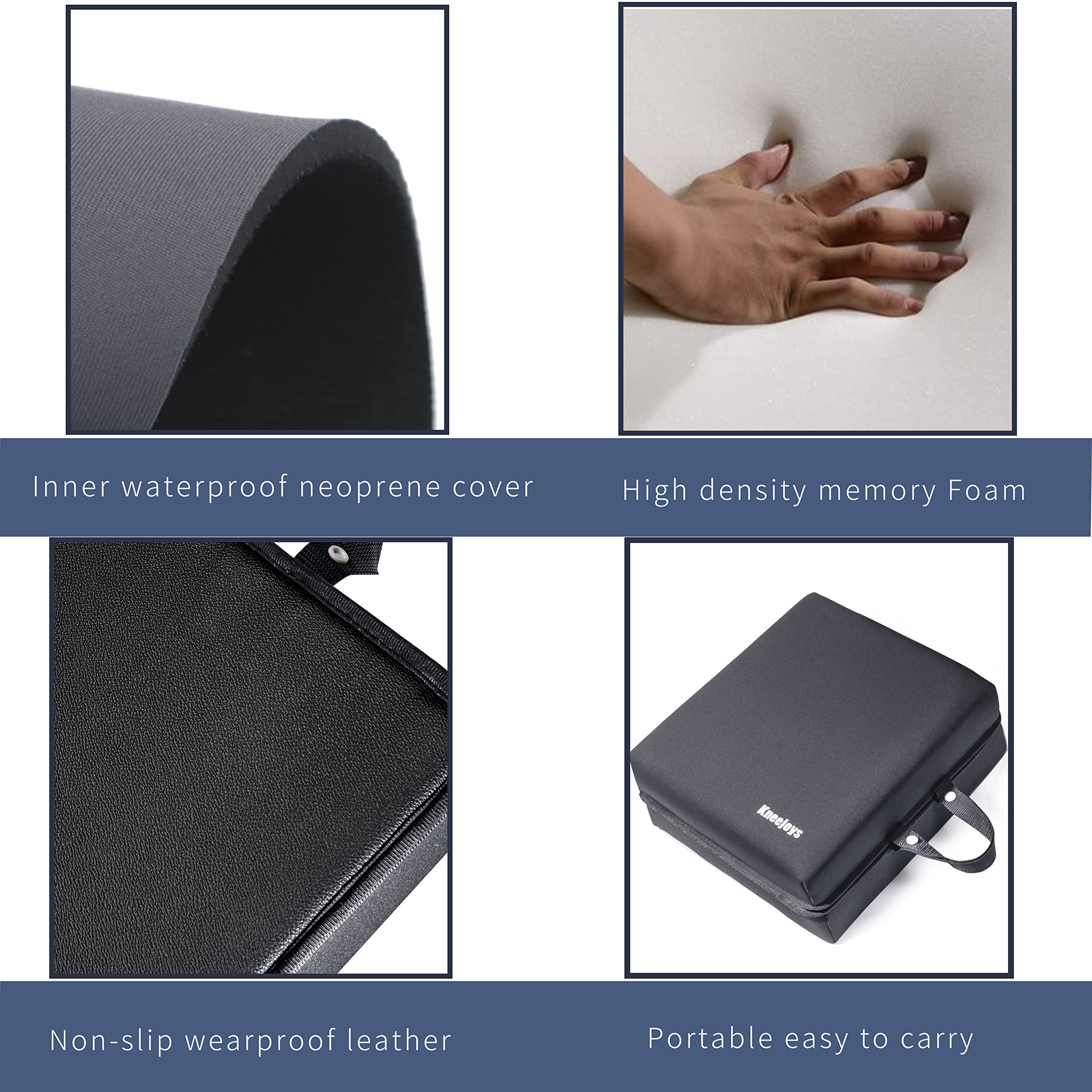 Kneejoys pad open flat beside ruler showing size and full coverage benefit