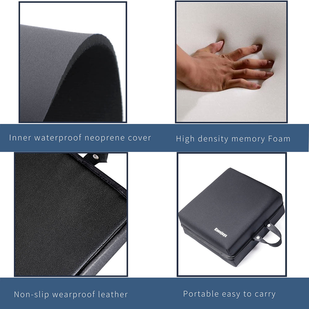 Kneejoys pad open flat beside ruler showing size and full coverage benefit
