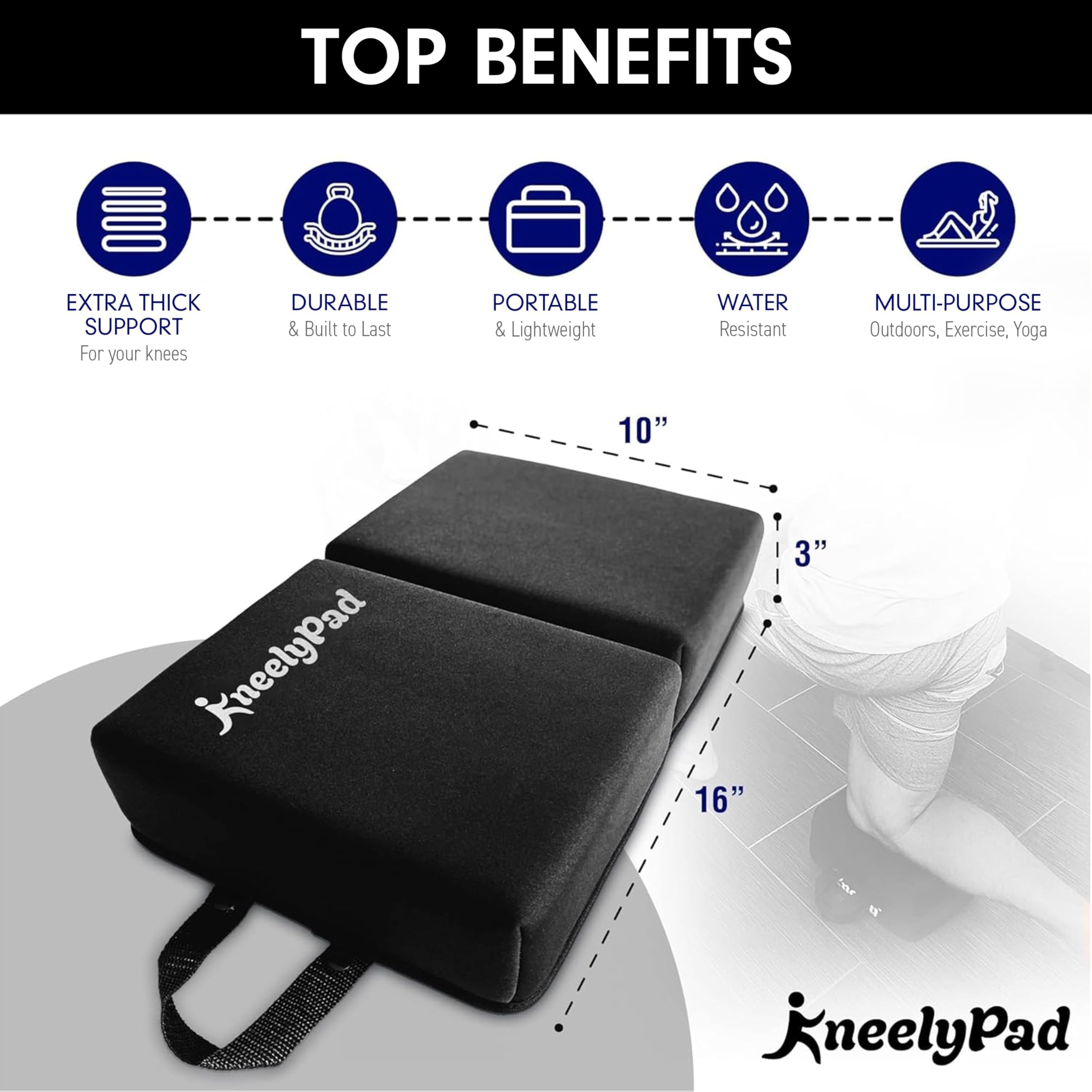 Kneely folded with handle for easy carrying and compact storage