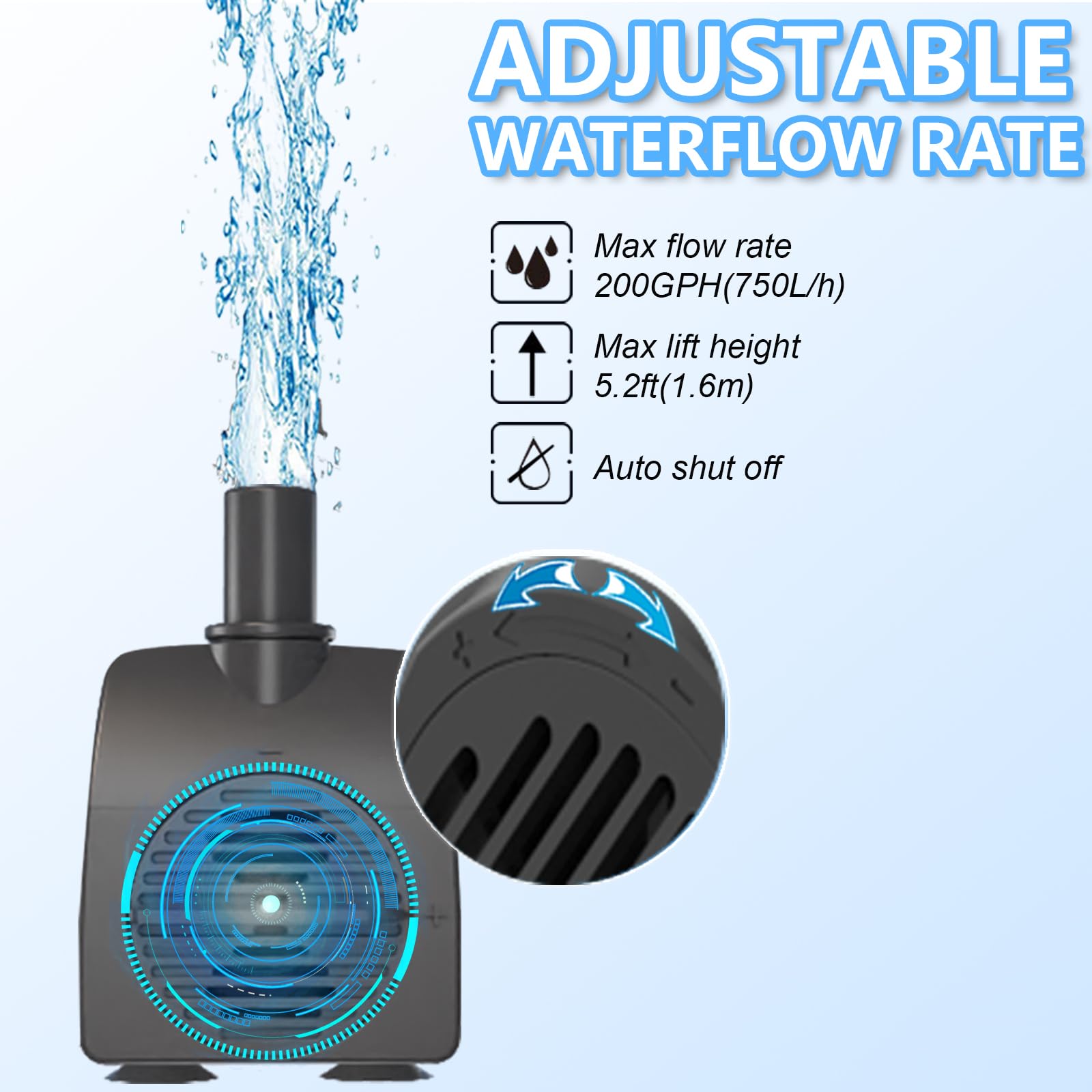 Knifel close-up of adjustable knob for precise flow control and quiet operation