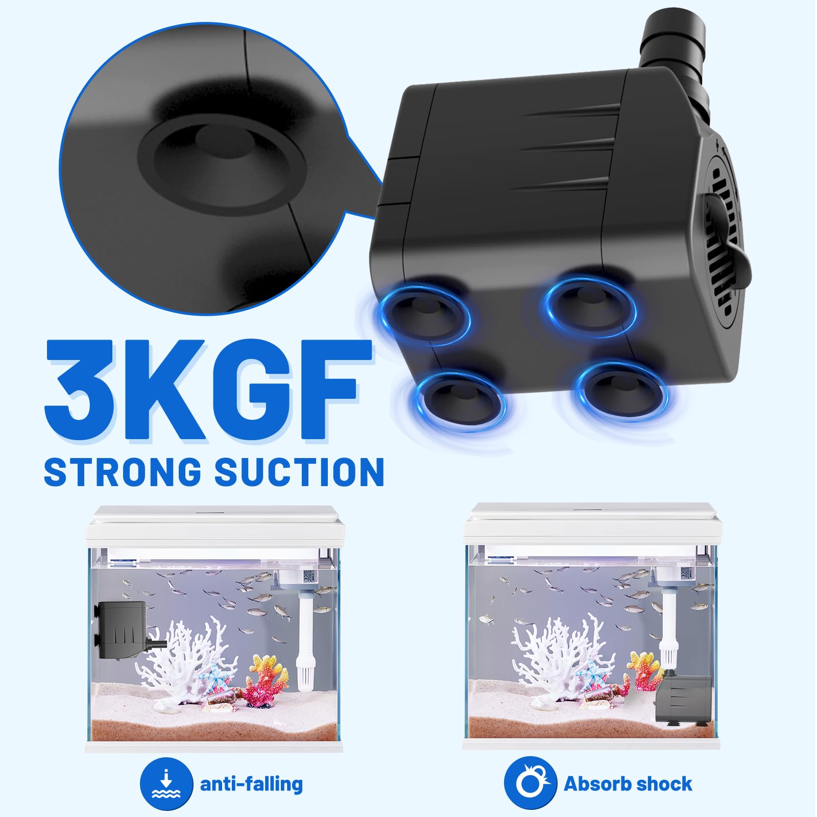 Knifel pump bottom with four suction feet for stable, vibration-free placement