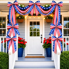 Knitgrip bunting on porch showing patriotic curb appeal