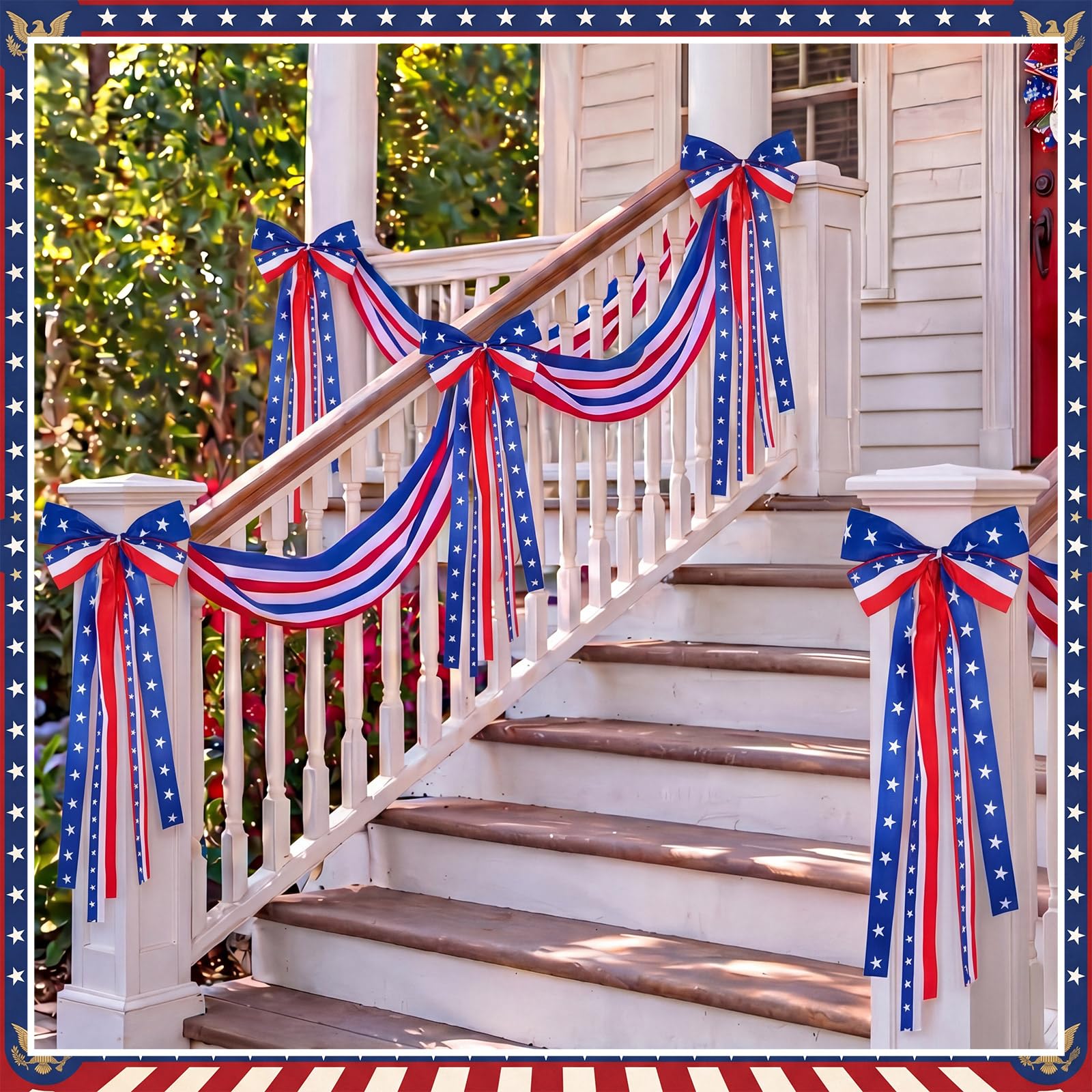Knitgrip bunting in backyard party adding instant patriotic mood
