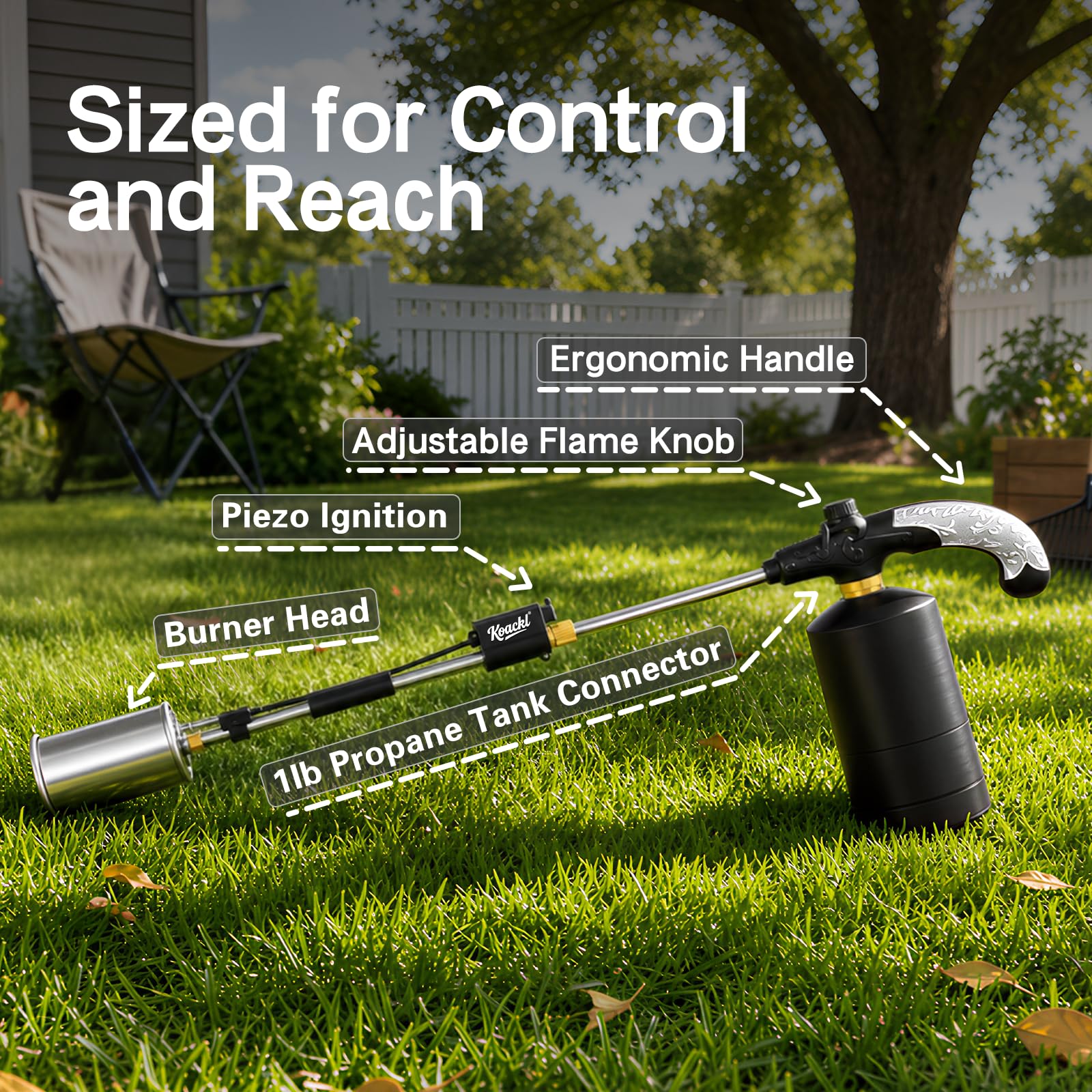 KOACKL ergonomic non-slip handle shown for comfortable, fatigue-reducing grip