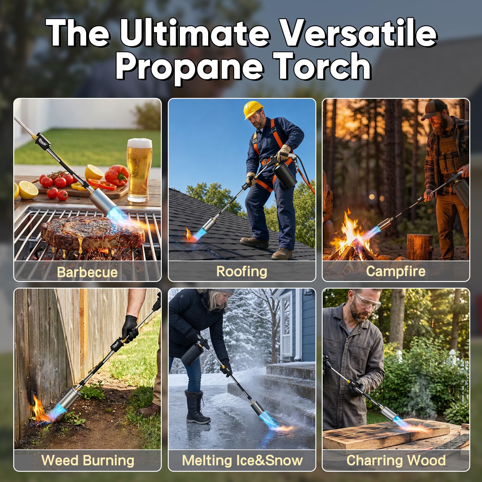 KOACKL torch beside standard propane tank to show 30-inch wand scale