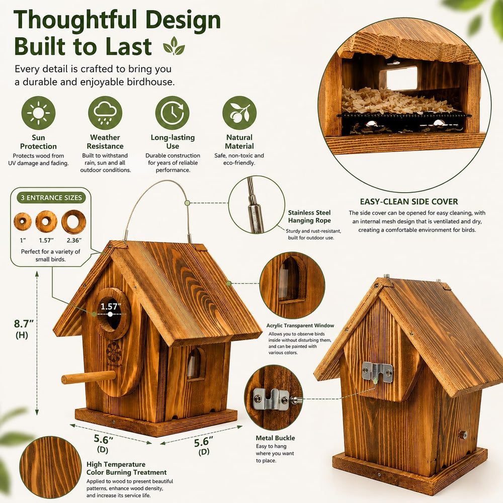 koangle birdhouse hanging in garden setting, decorative and bird-friendly benefit