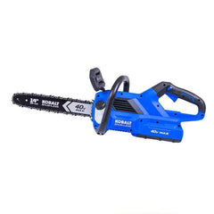 Kobalt 40V chainsaw front view showing compact body and 14-inch bar for efficient trimming