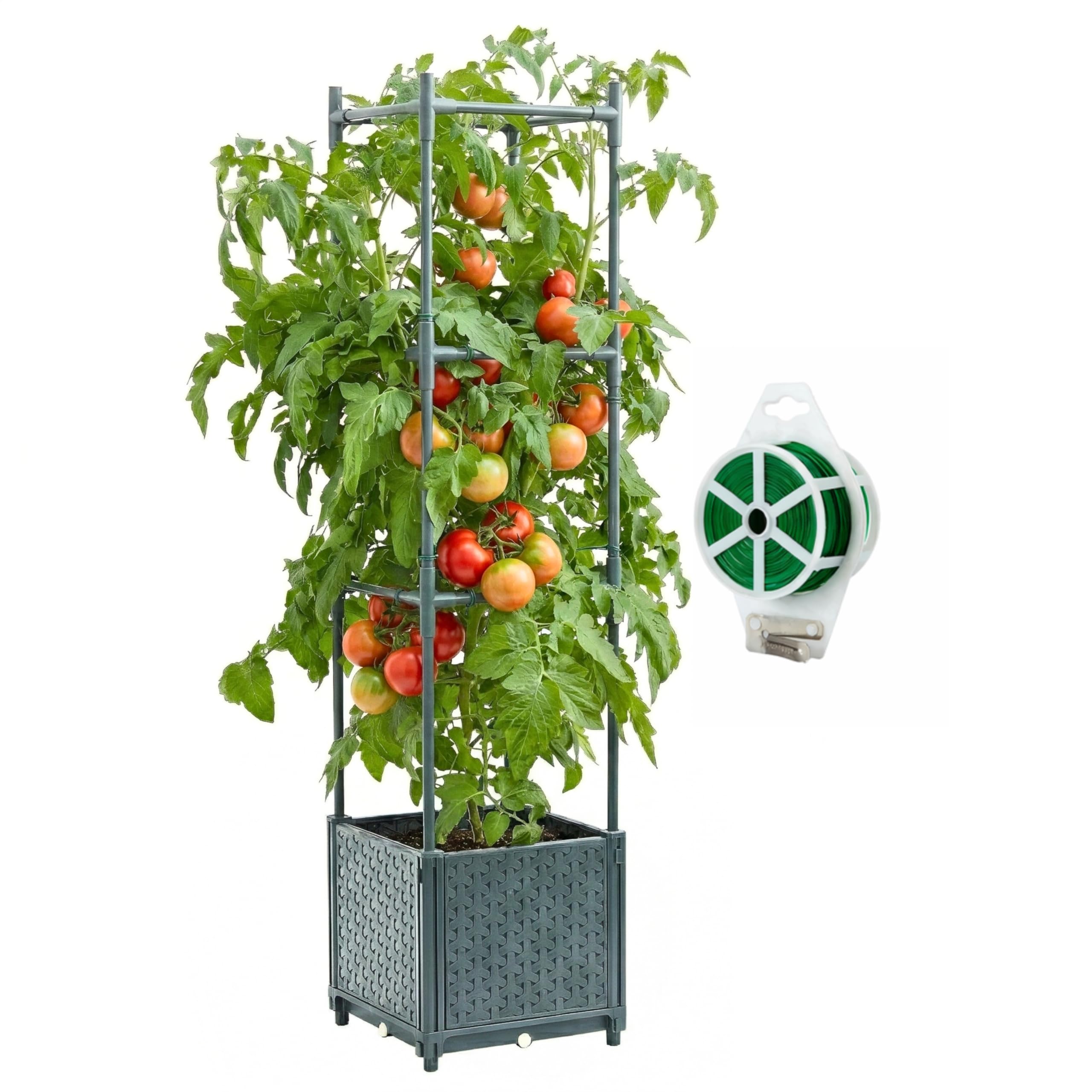 KOBAZ front view showing planter with trellis for compact vertical gardening benefit