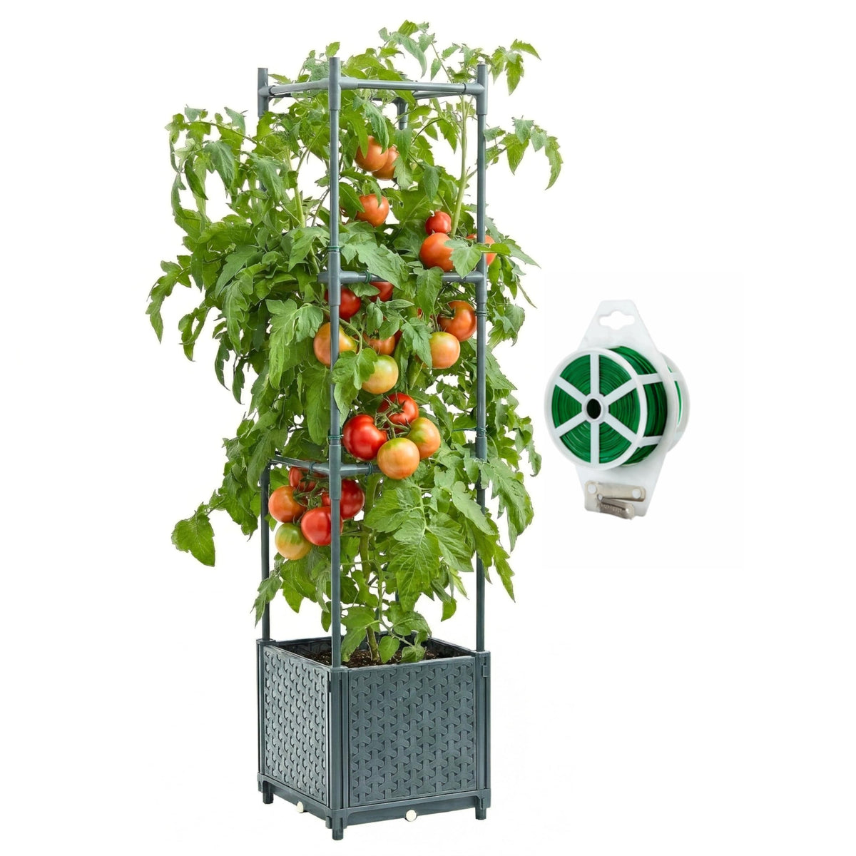 KOBAZ front view showing planter with trellis for compact vertical gardening benefit