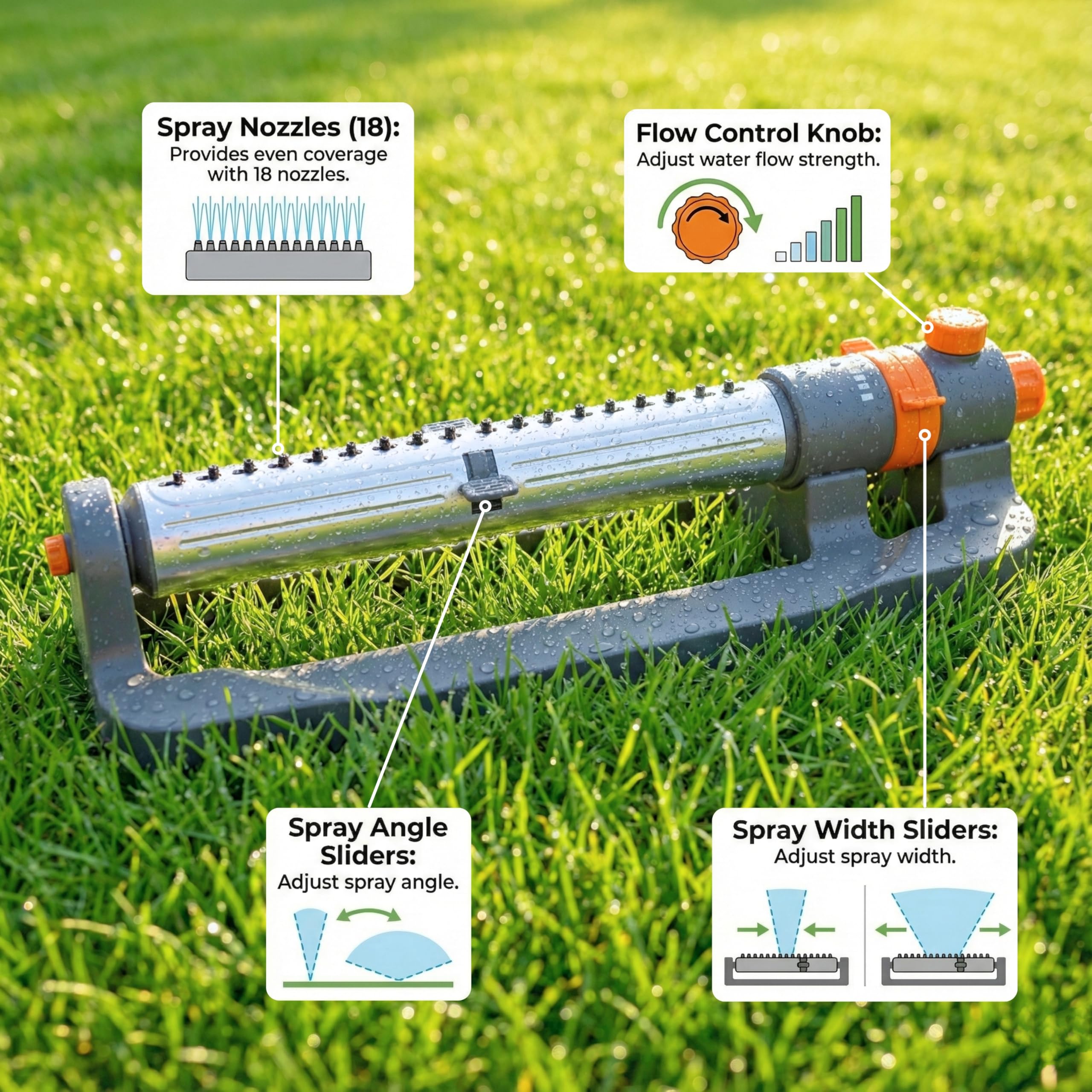KOBAZ detailed shot of 18 nozzles ensuring even water distribution