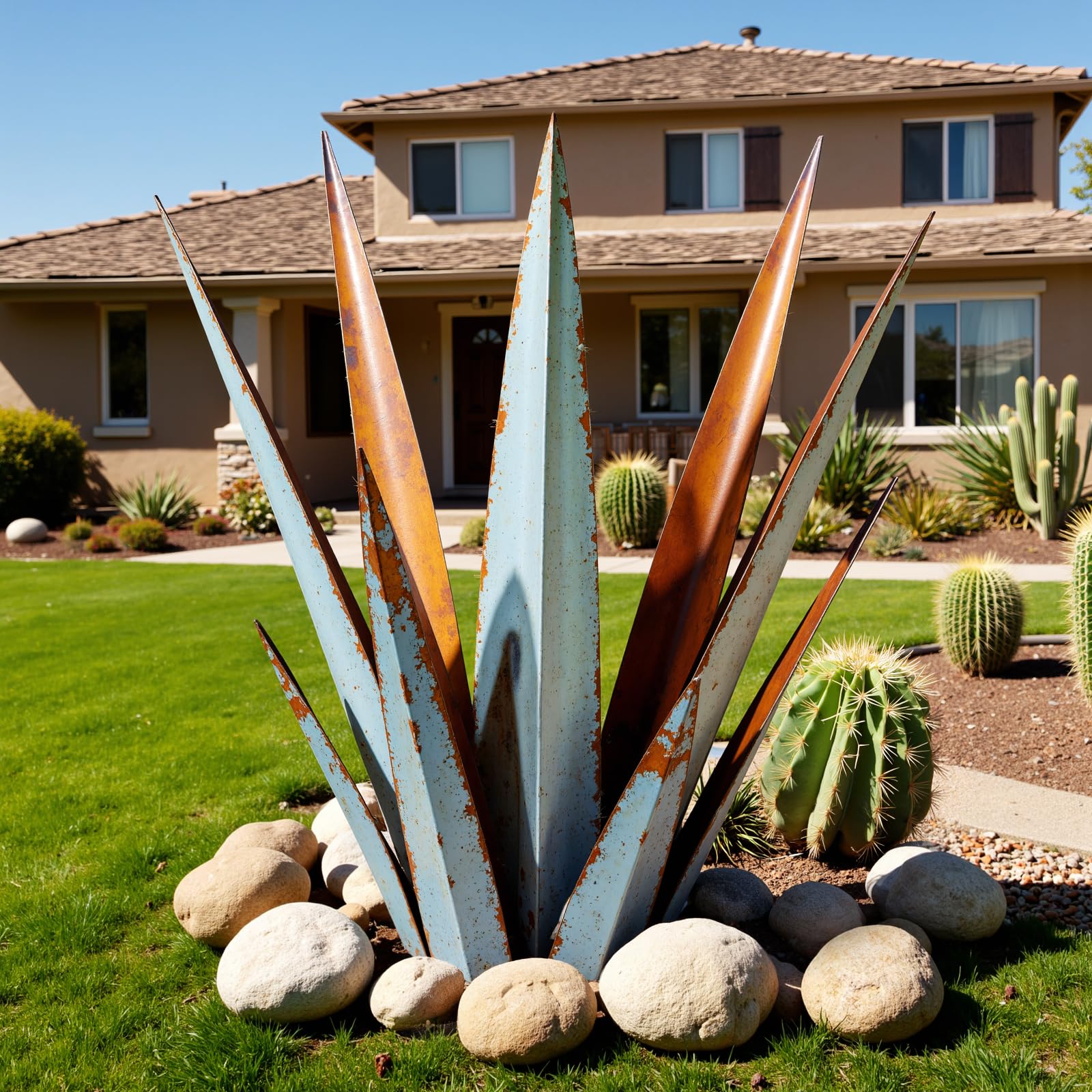 KODIBO front view of metal agave showing sculptural focal point and curb appeal