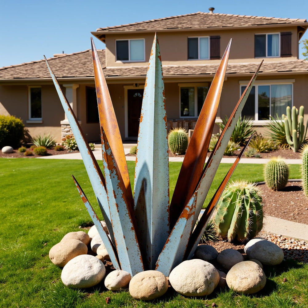 KODIBO front view of metal agave showing sculptural focal point and curb appeal