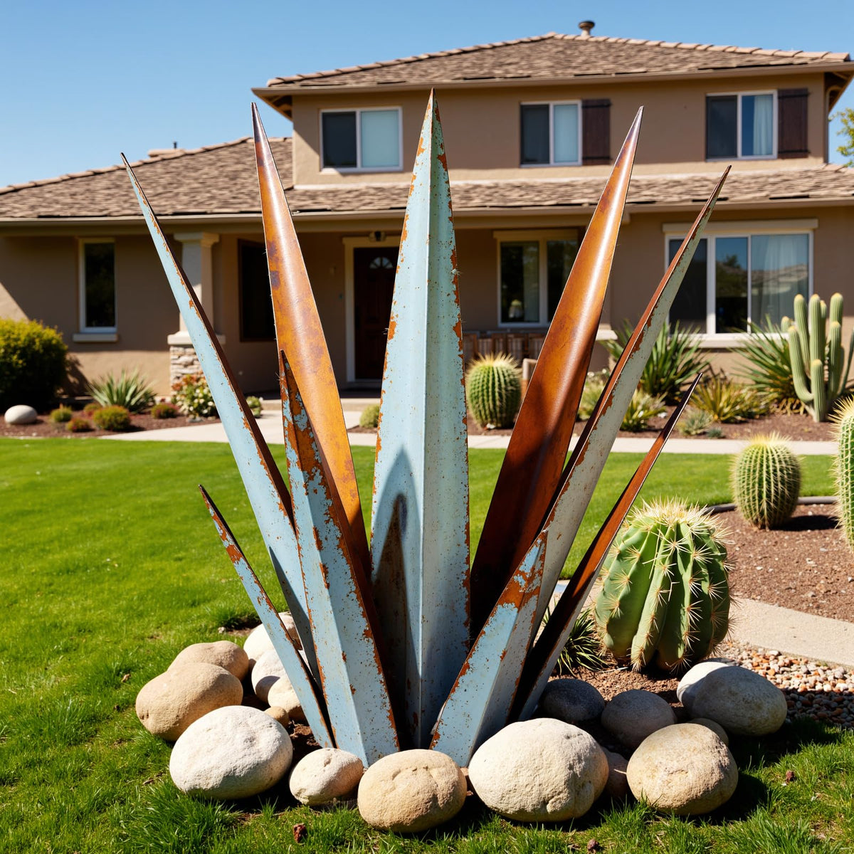 KODIBO front view of metal agave showing sculptural focal point and curb appeal
