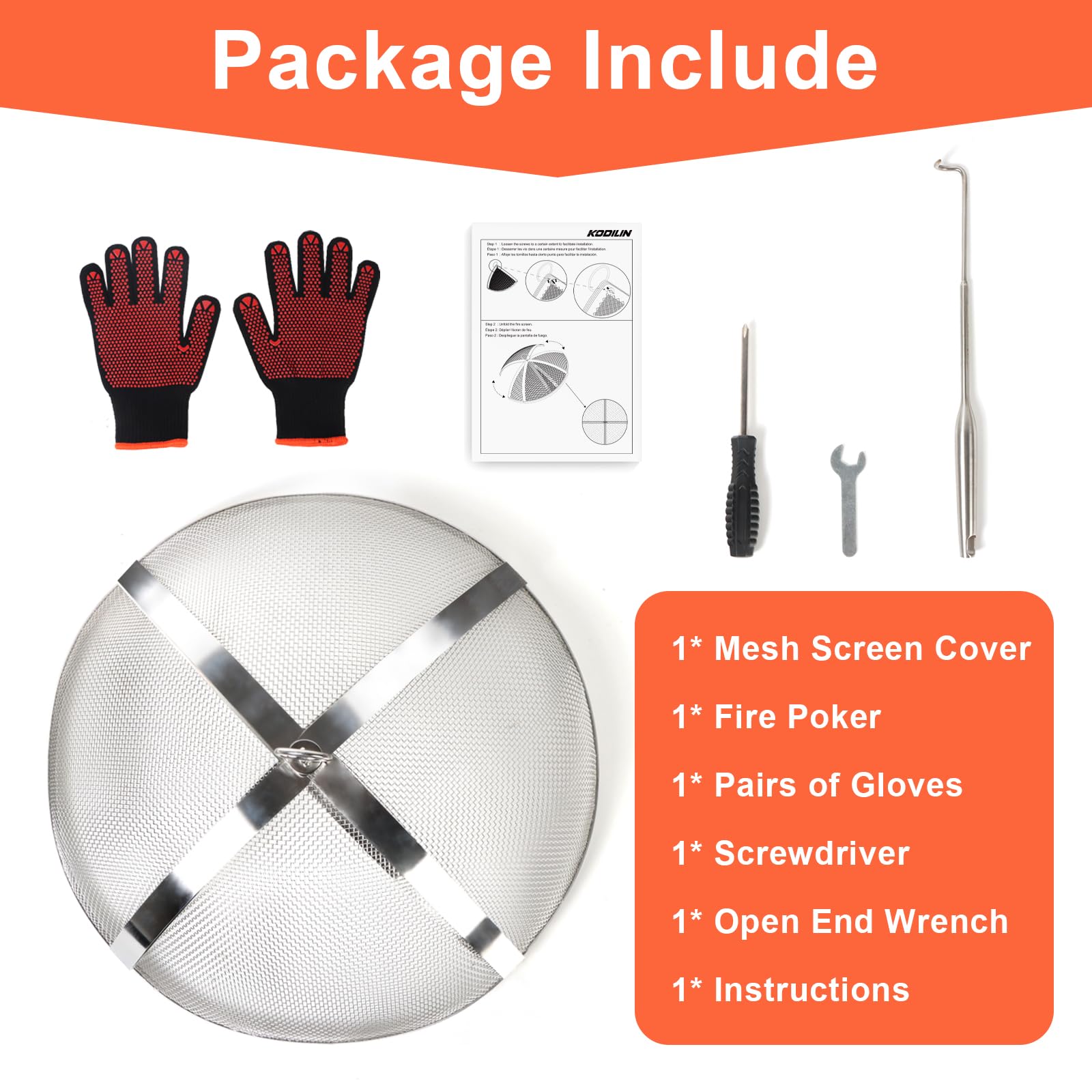 Kodilin spark screen brushed stainless finish resisting rust