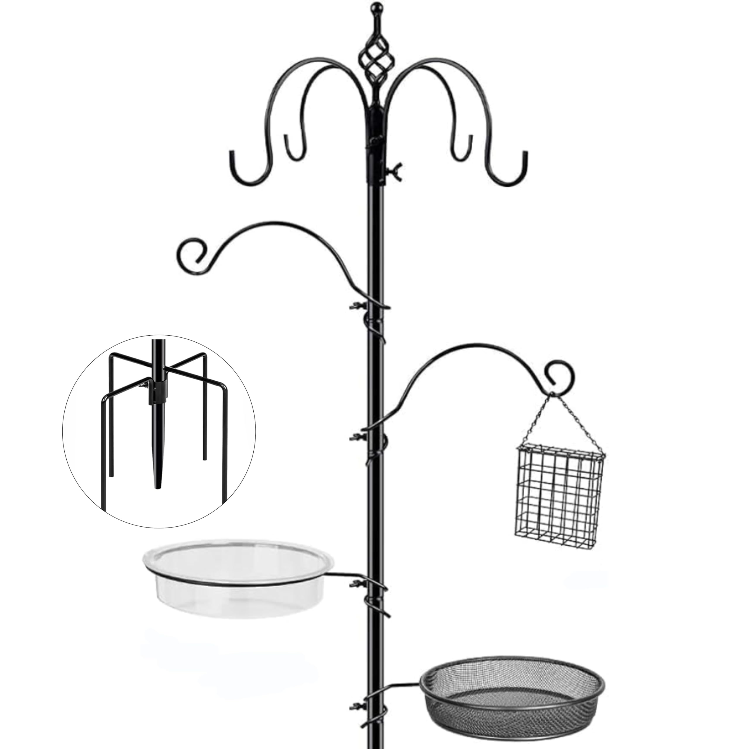 Kodope front view feeding station showing six hooks and black finish, great for attracting birds