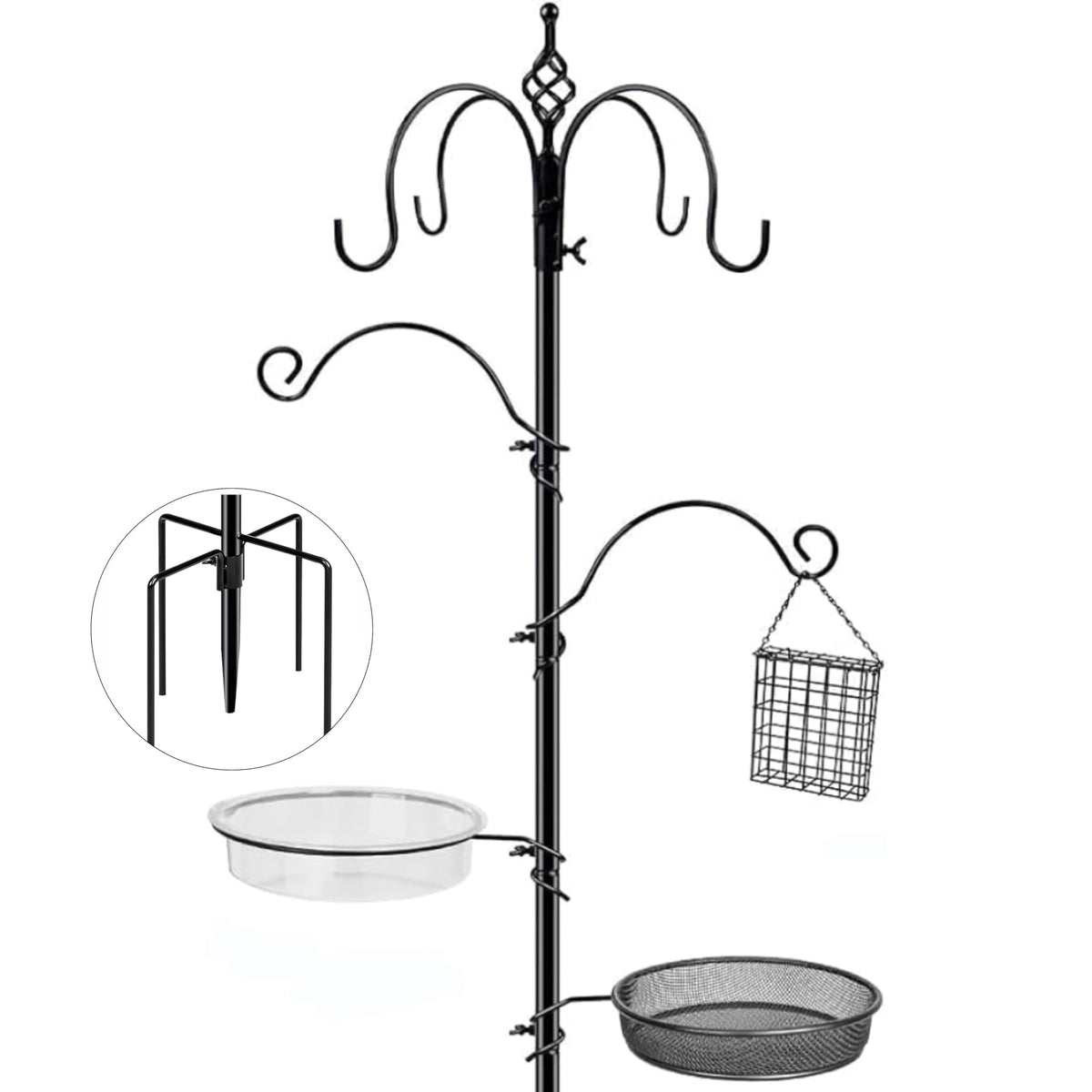 Kodope front view feeding station showing six hooks and black finish, great for attracting birds