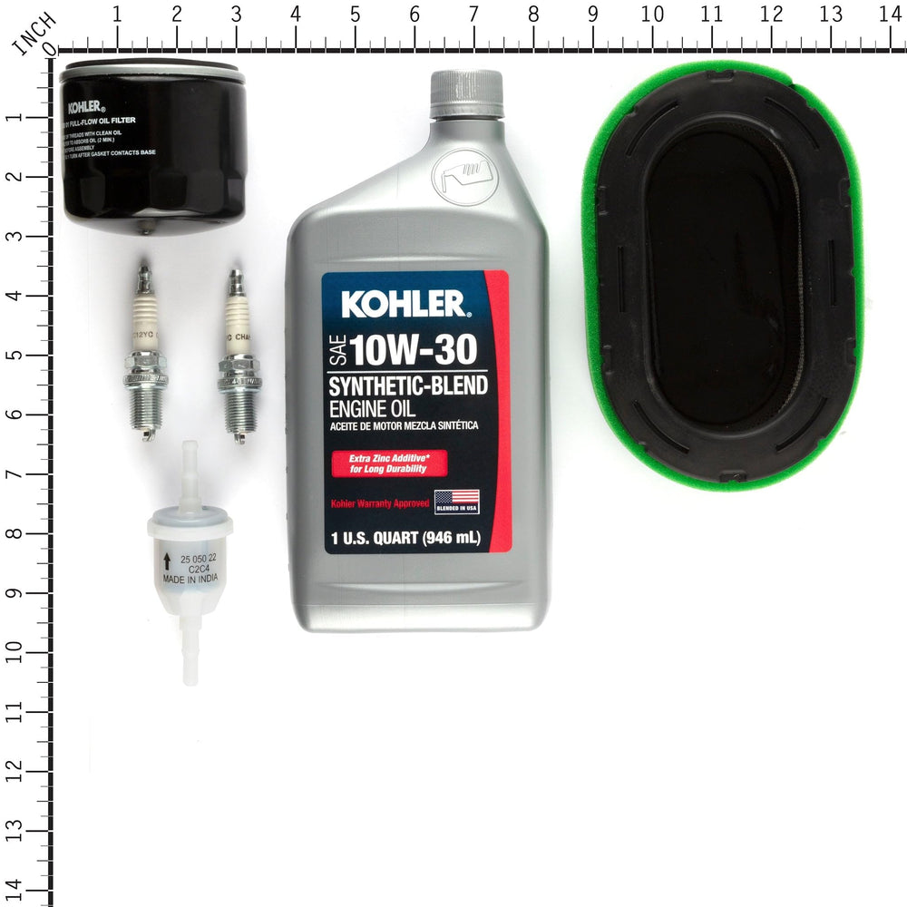 Kohler oil filter with 10W-30 oil close-up highlighting clean lubrication