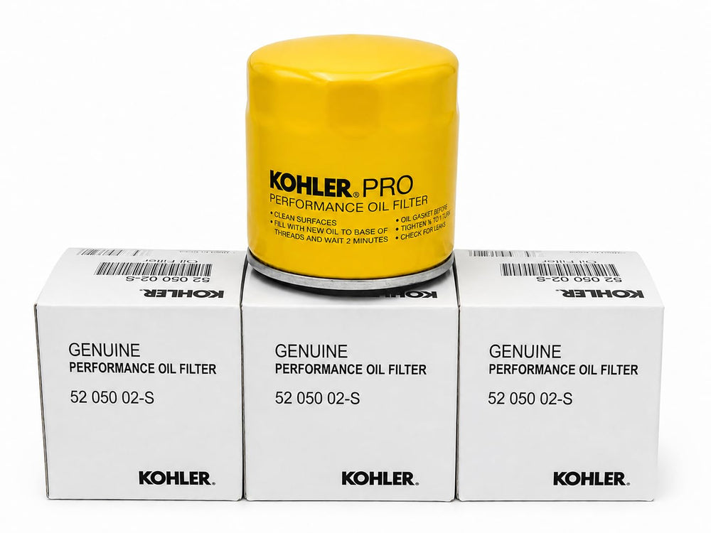Kohler oil filter pack of three showing front packaging and part number for easy identification