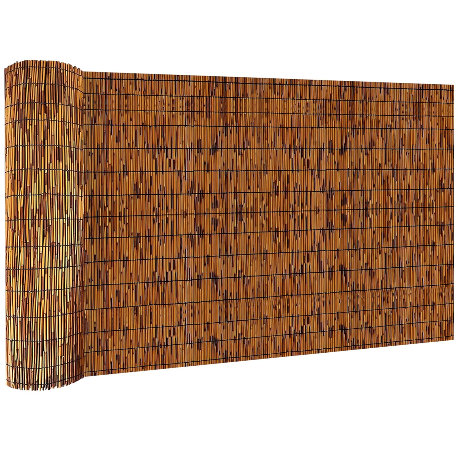 KOIUEYW front view of bamboo reed fence showing rustic color and ready-to-install design