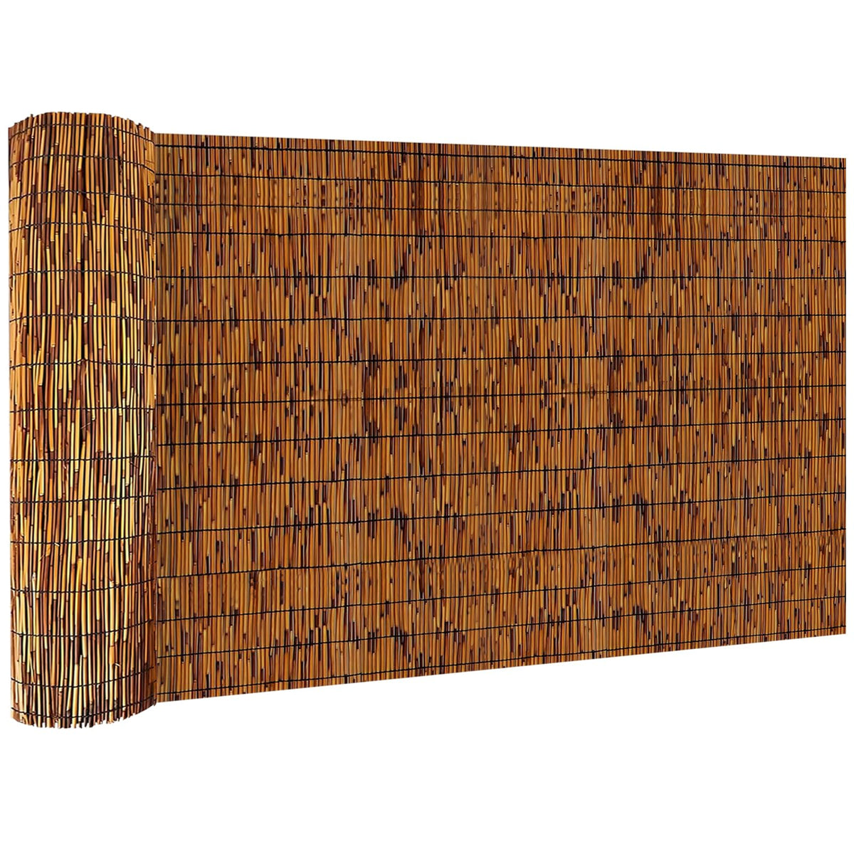 KOIUEYW front view of bamboo reed fence showing rustic color and ready-to-install design