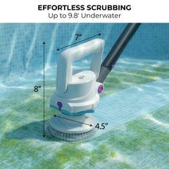 Kokido underwater scrubbing a pool wall to remove waterline buildup and light grime