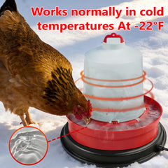 kokopro waterer on base inside coop demonstrating frost-free drinking access