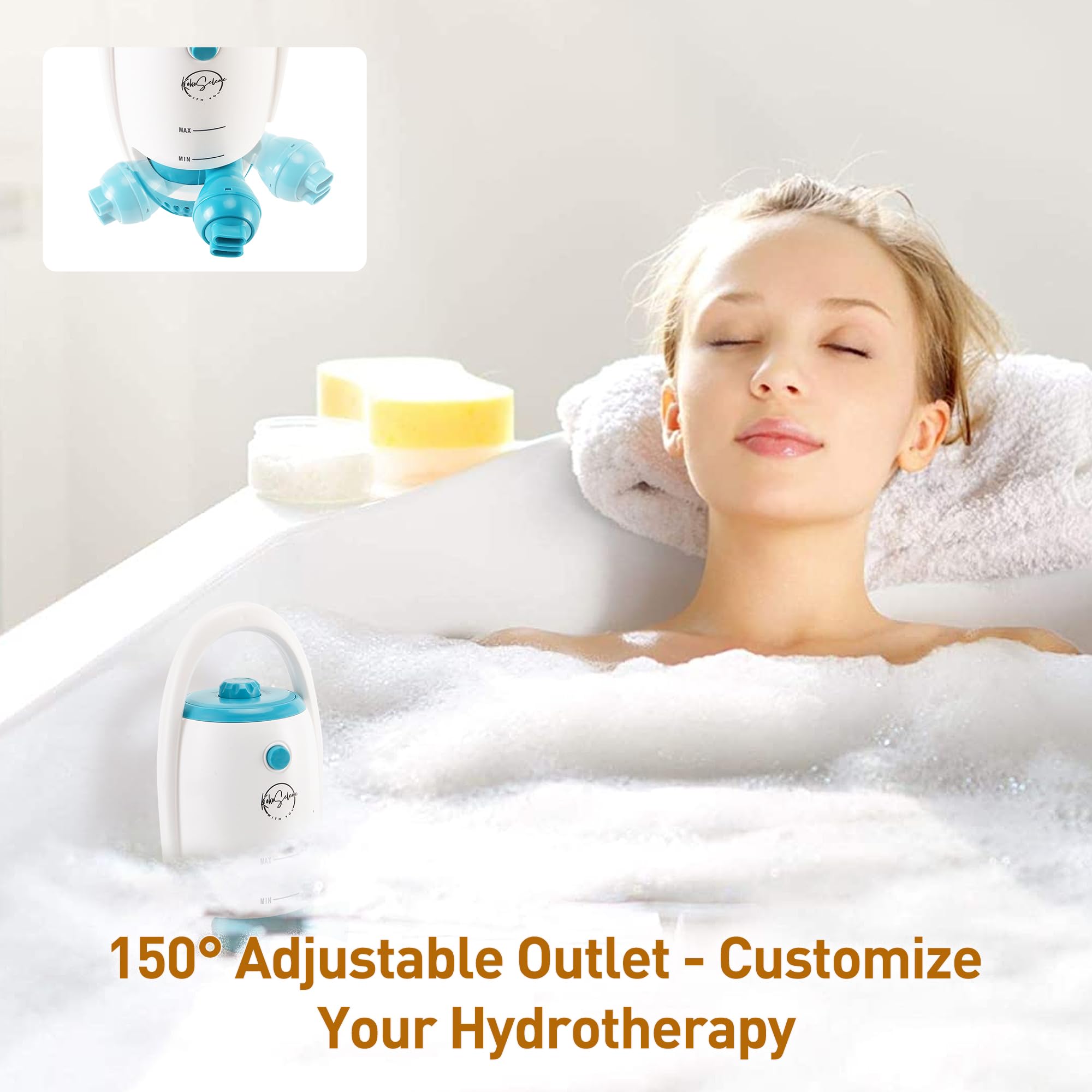 KokoSelene producing bubbles in a bathtub to create soothing, at-home spa atmosphere