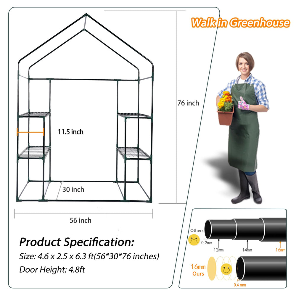 KOKSRY adult standing inside greenhouse demonstrating comfortable access