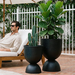 KOL black urn planters front view shows elegant silhouette and curb appeal