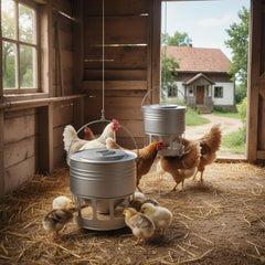 KOL feeder in coop setting keeping feed off ground for cleanliness