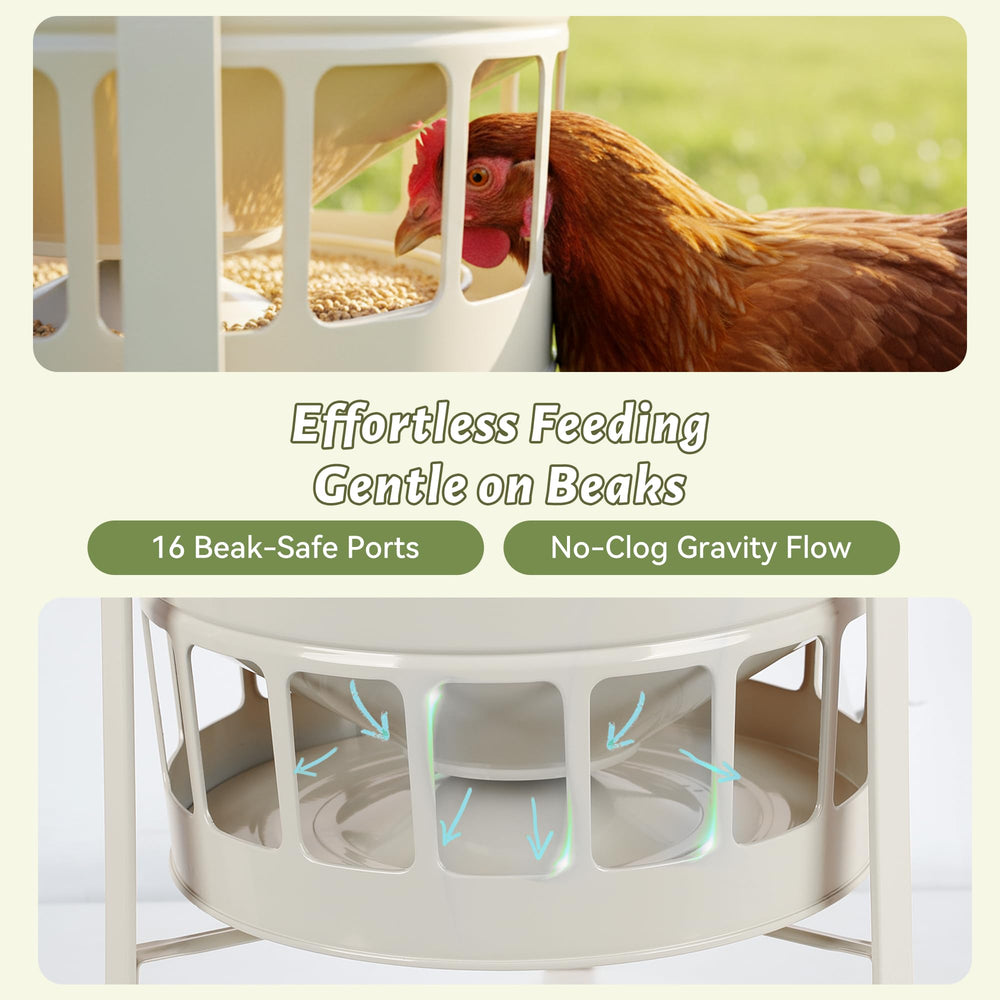 KOL feeder close-up of smooth-edged feeding port preventing injuries to chicks