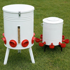 KOL front view of feeder and waterer showing durable setup and easy access