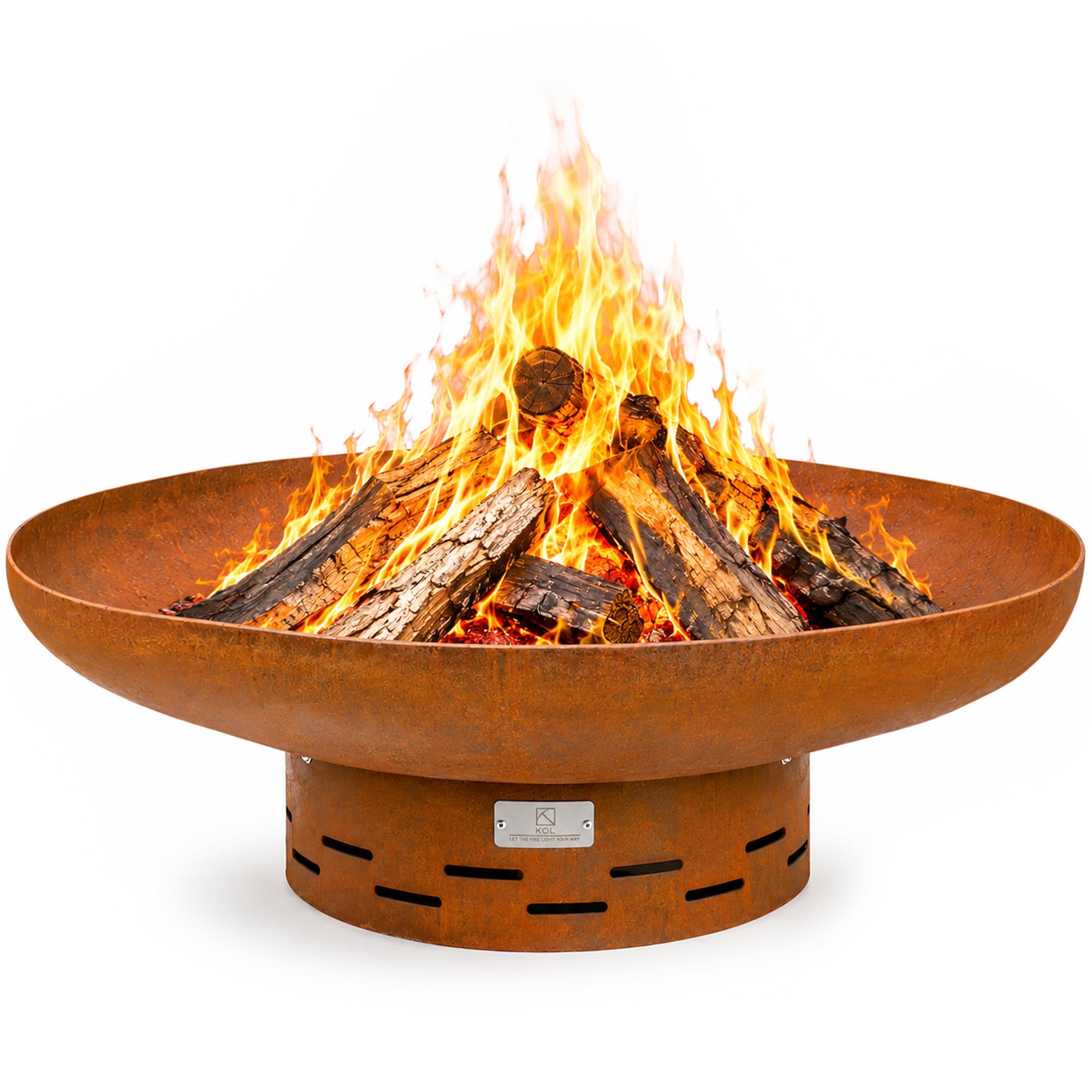 KOL front view of fire pit bowl showing durable design and warm look